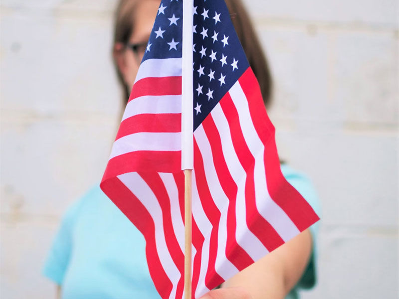 Person Holding Out USA Flag