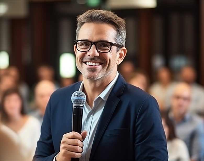 Man with Microphone Smiling 1